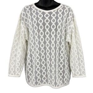 Sag Harbor Oversized Crocheted Pullover Tunic Womens Large Long Sleeve Ivory